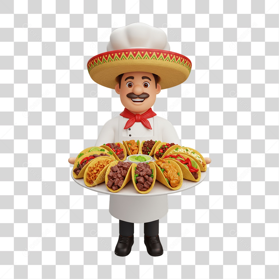Personagem Mexicano com Comidas Típicas PNG Transparente