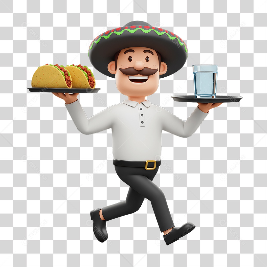 Personagem Mexicano com Comidas Típicas PNG Transparente