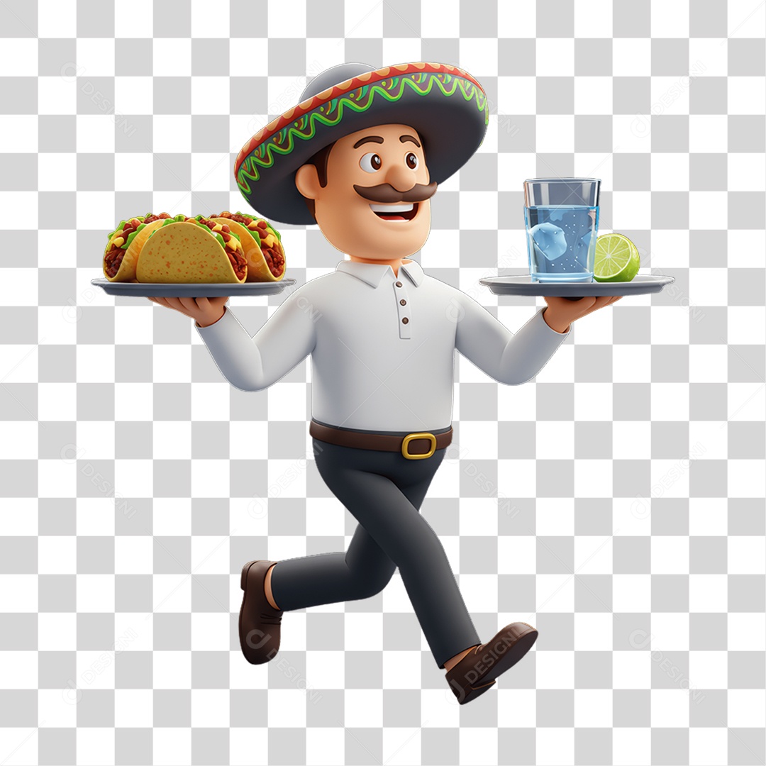 Personagem Mexicano com Comidas Típicas PNG Transparente