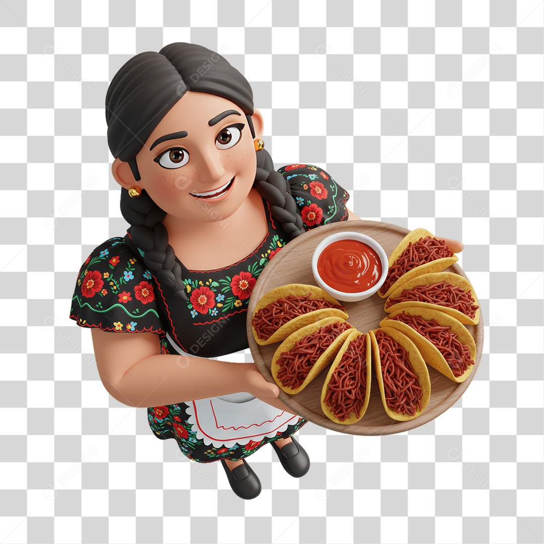 Personagem Mexicana com Comidas Típicas PNG Transparente