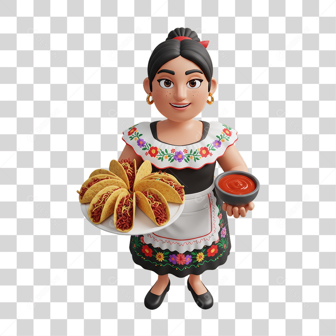 Personagem Mexicana com Comidas Típicas PNG Transparente