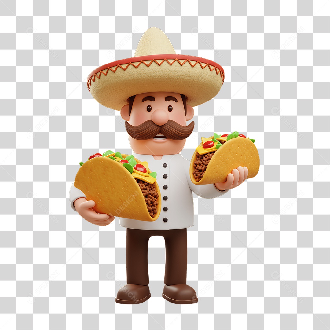 Personagem Mexicano com Comidas Típicas PNG Transparente