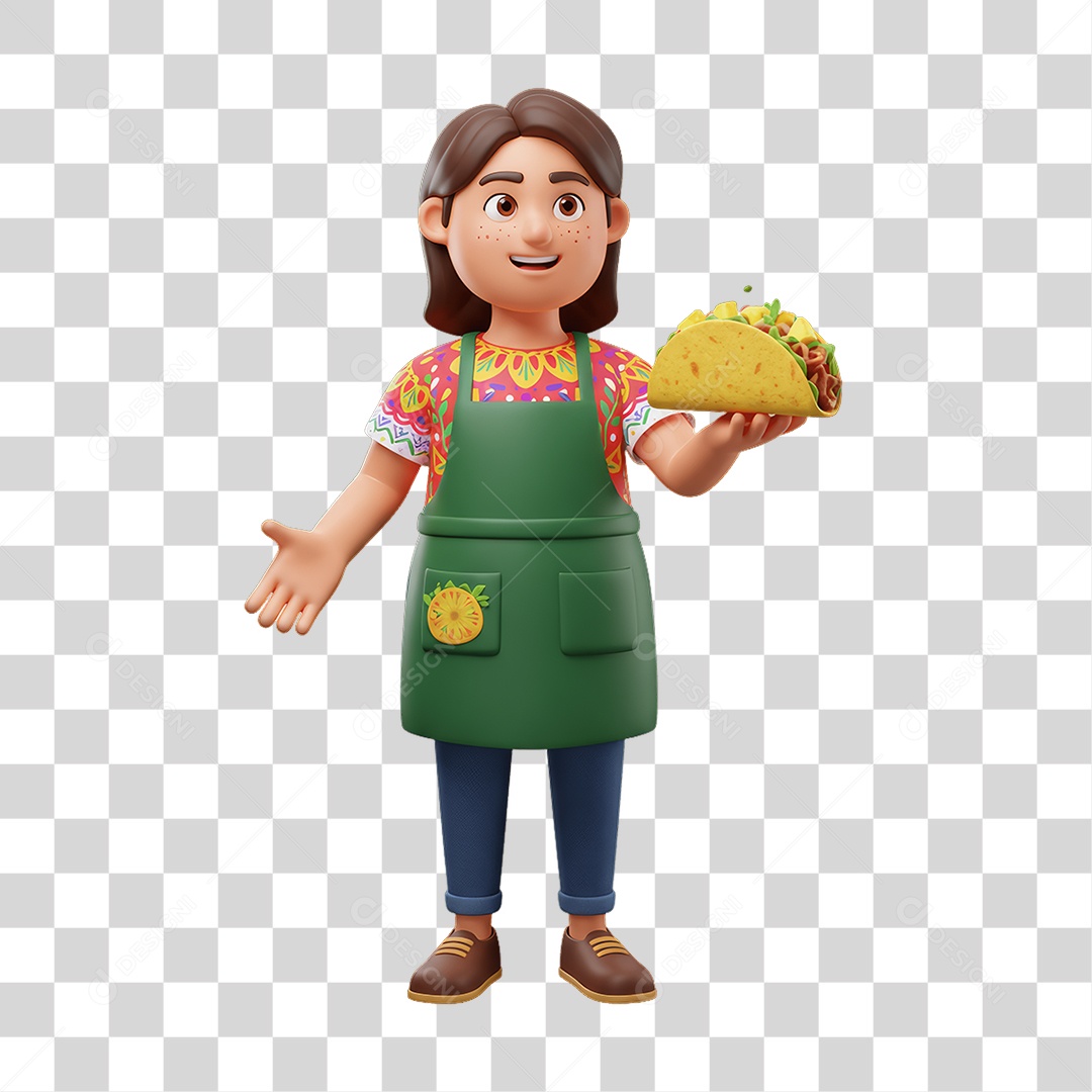 Personagem Mexicana com Comidas Típicas PNG Transparente