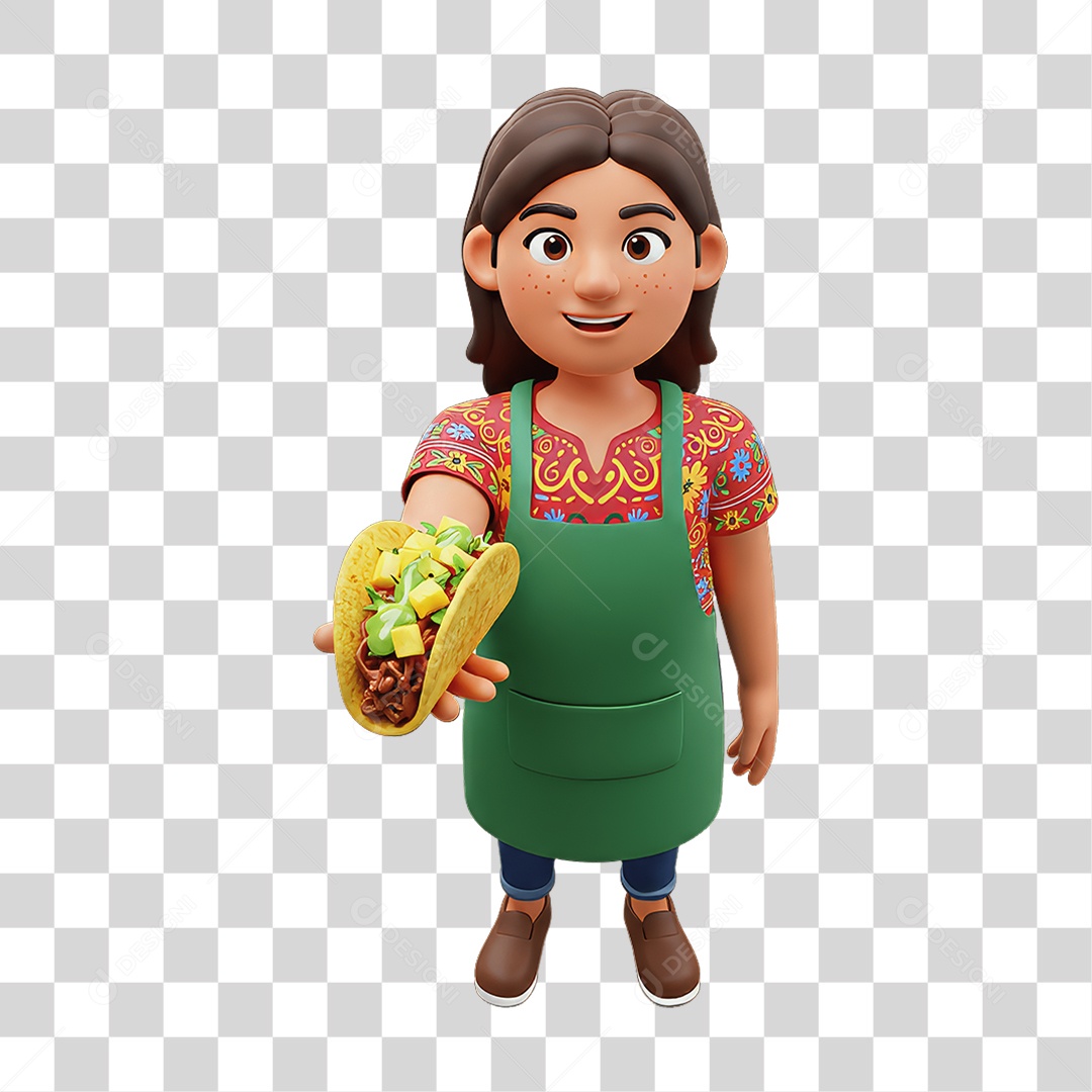 Personagem Mexicana com Comidas Típicas PNG Transparente