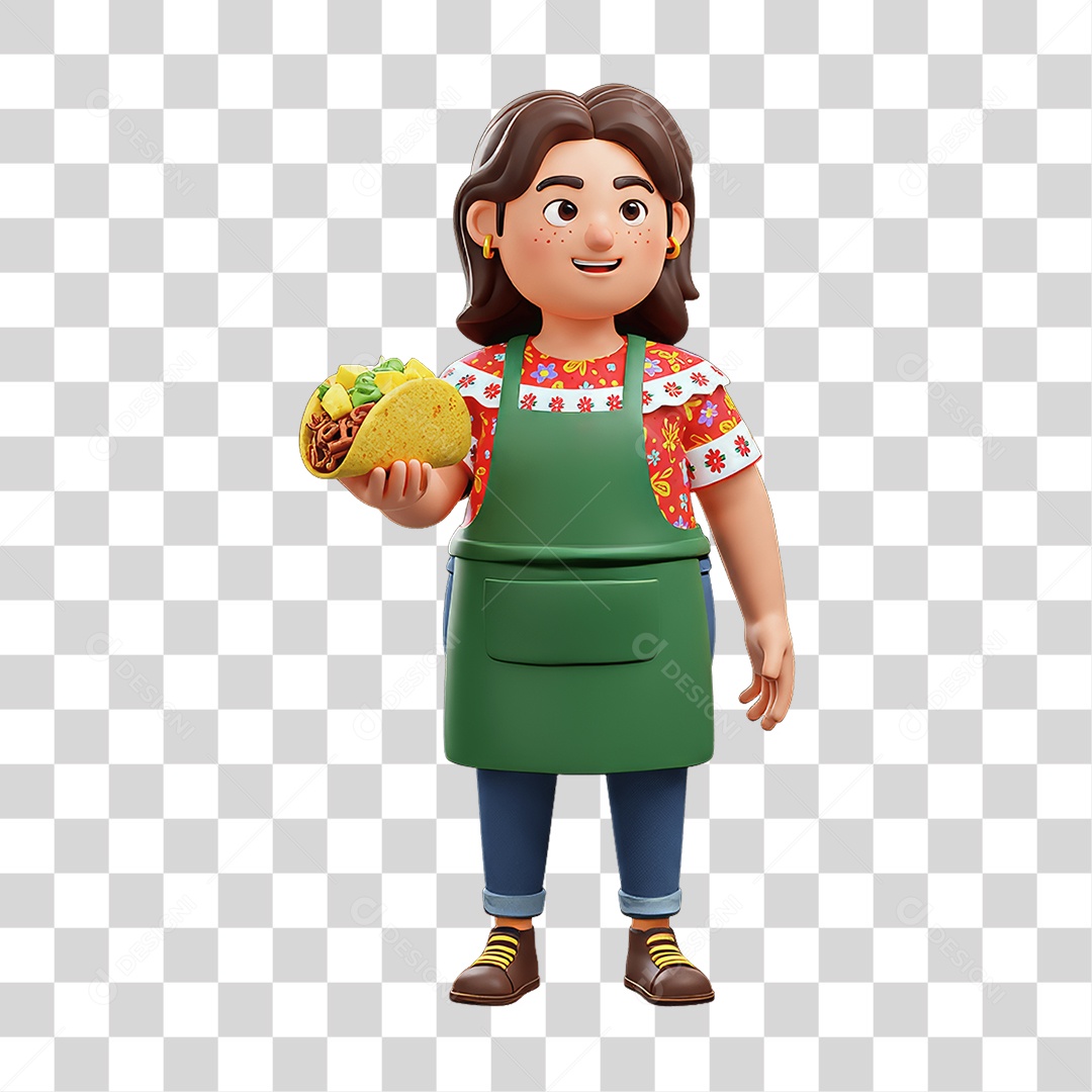 Personagem Mexicana com Comidas Típicas PNG Transparente