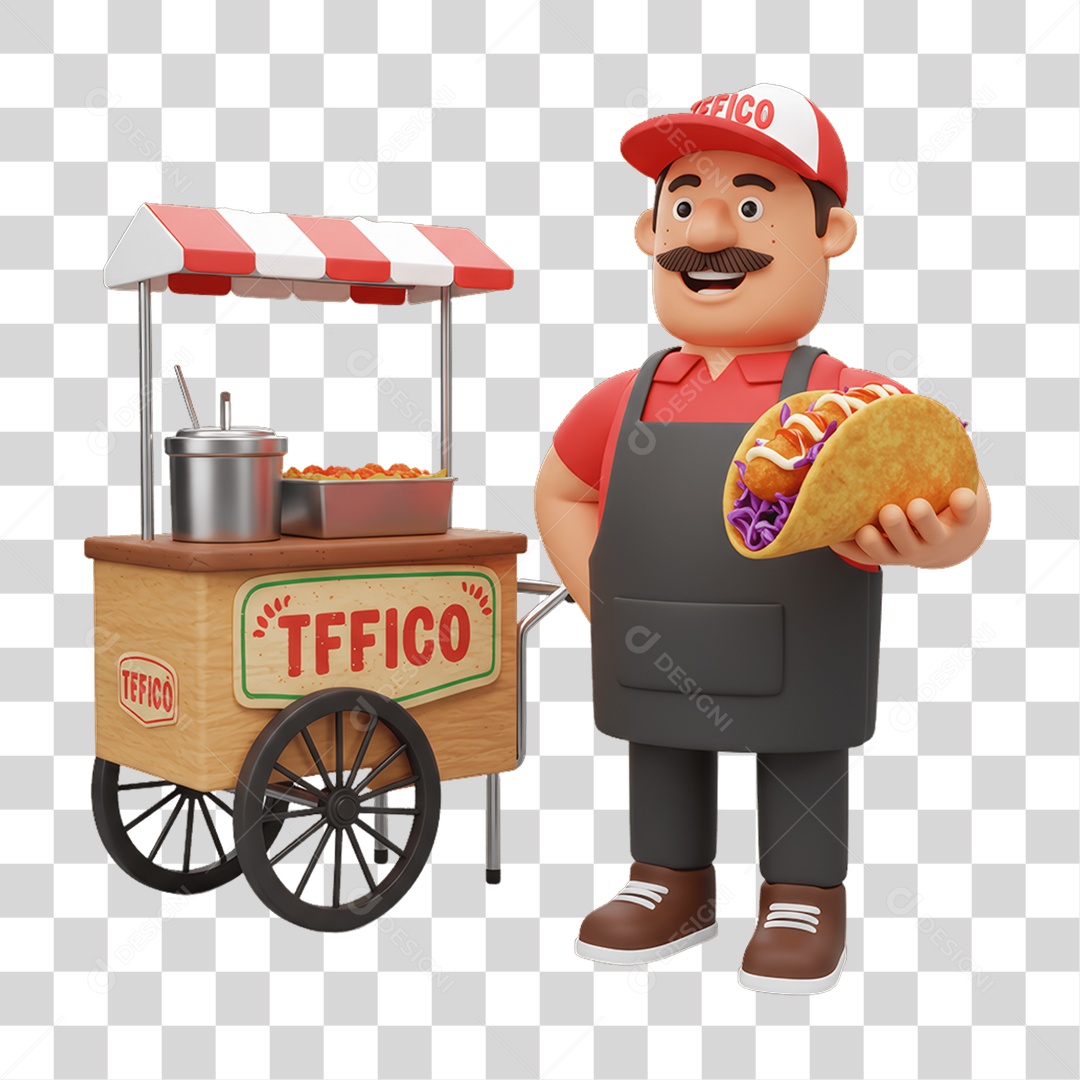 Personagem Mexicano com Comidas Típicas Carrinho PNG Transparente