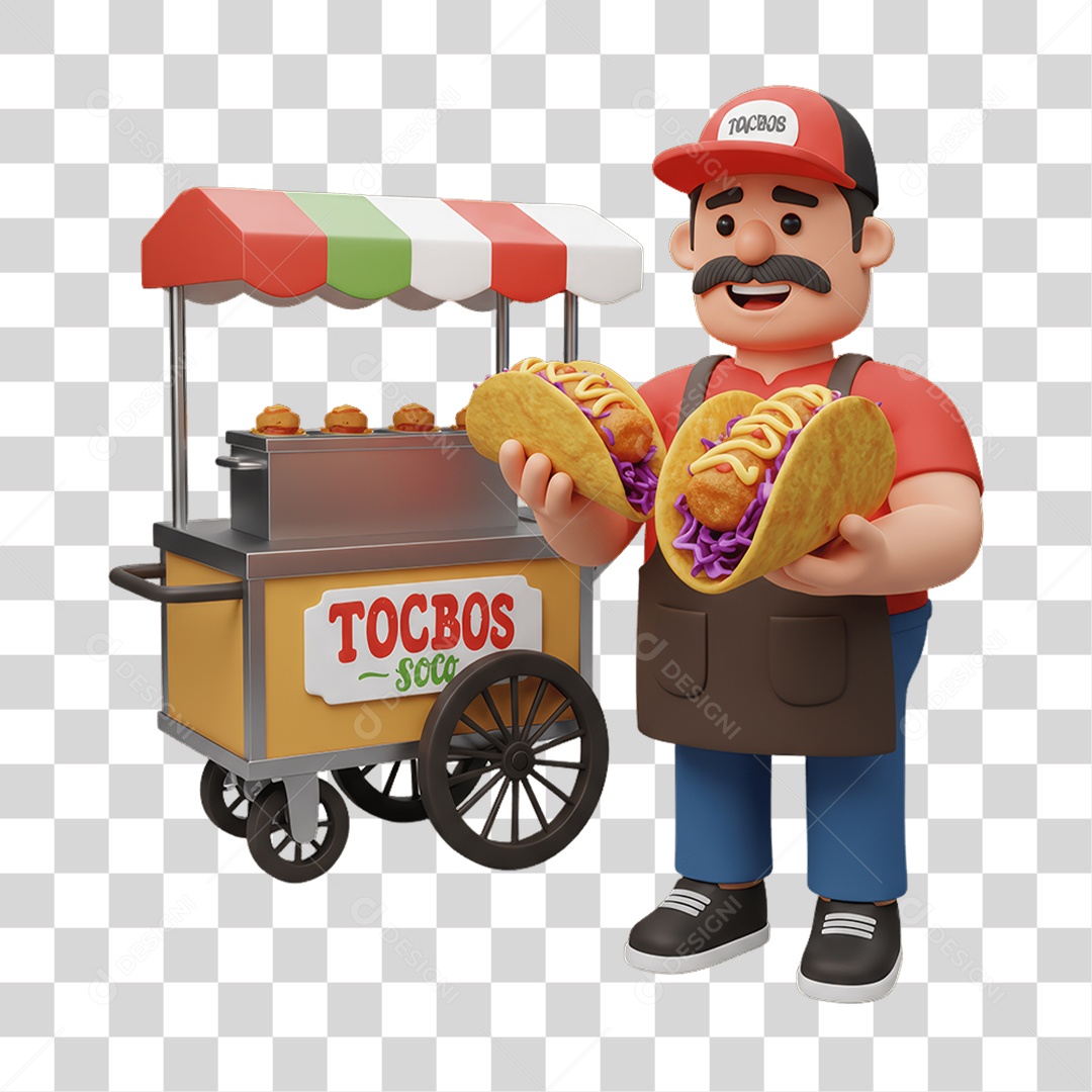 Personagem Mexicano com Comidas Típicas Carrinho PNG Transparente