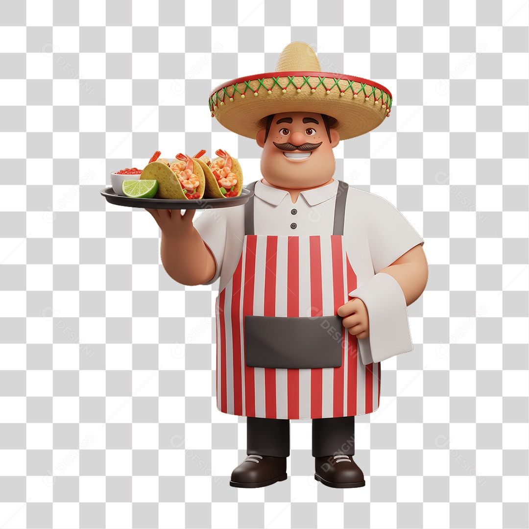 Personagem Mexicano com Comidas Típicas PNG Transparente