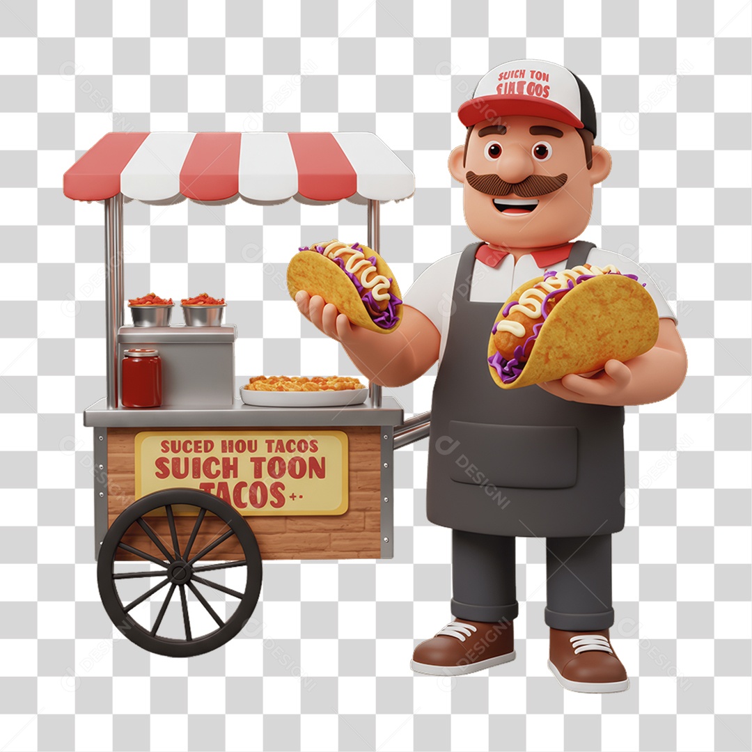 Personagem Mexicano com Comidas Típicas Carrinho PNG Transparente
