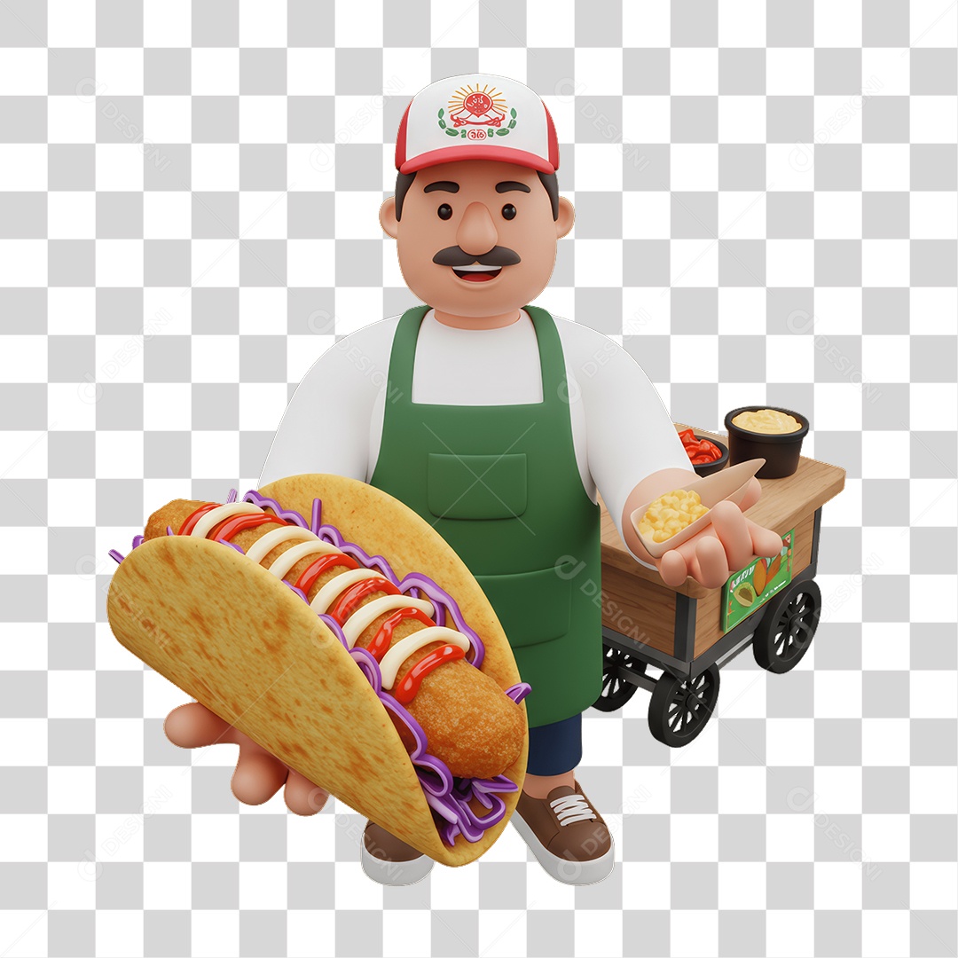 Personagem Mexicano com Comidas Típicas Carrinho PNG Transparente