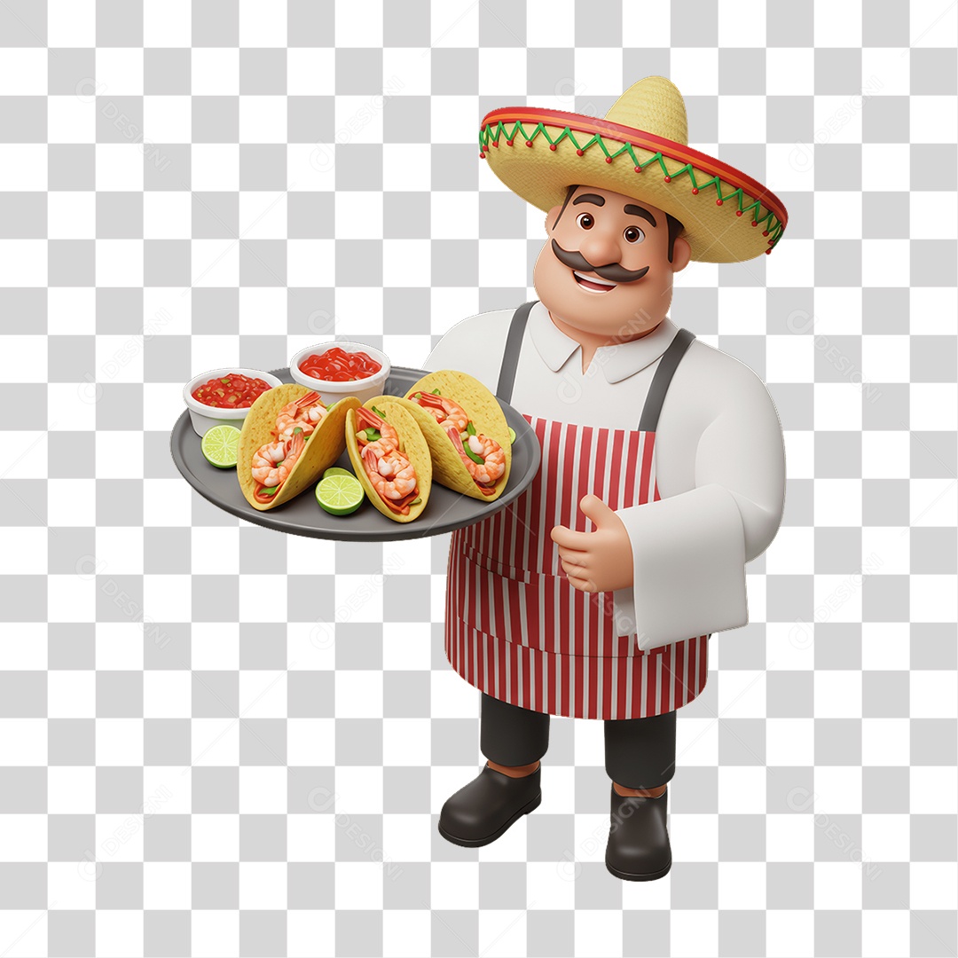 Personagem Mexicano com Comidas Típicas PNG Transparente