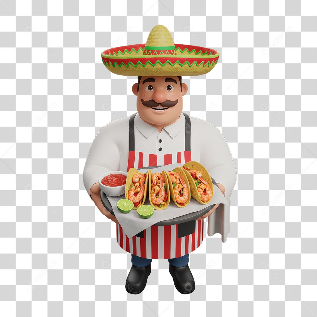 Personagem Mexicano com Comidas Típicas PNG Transparente