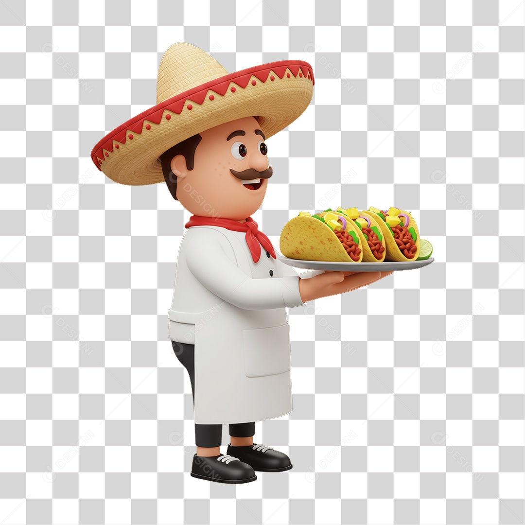 Personagem Mexicano com Comidas Típicas PNG Transparente