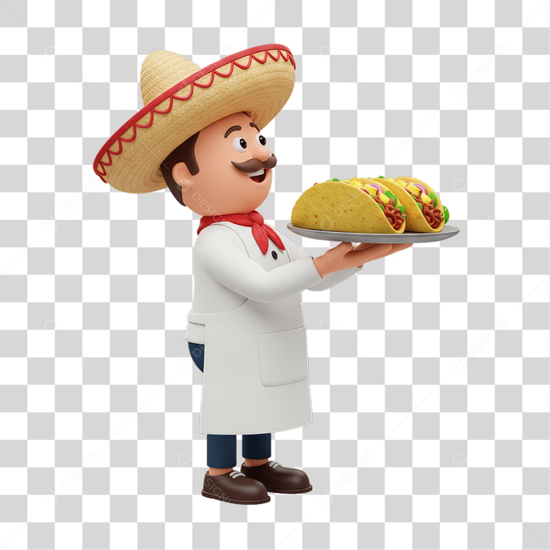 Personagem Mexicano com Comidas Típicas PNG Transparente