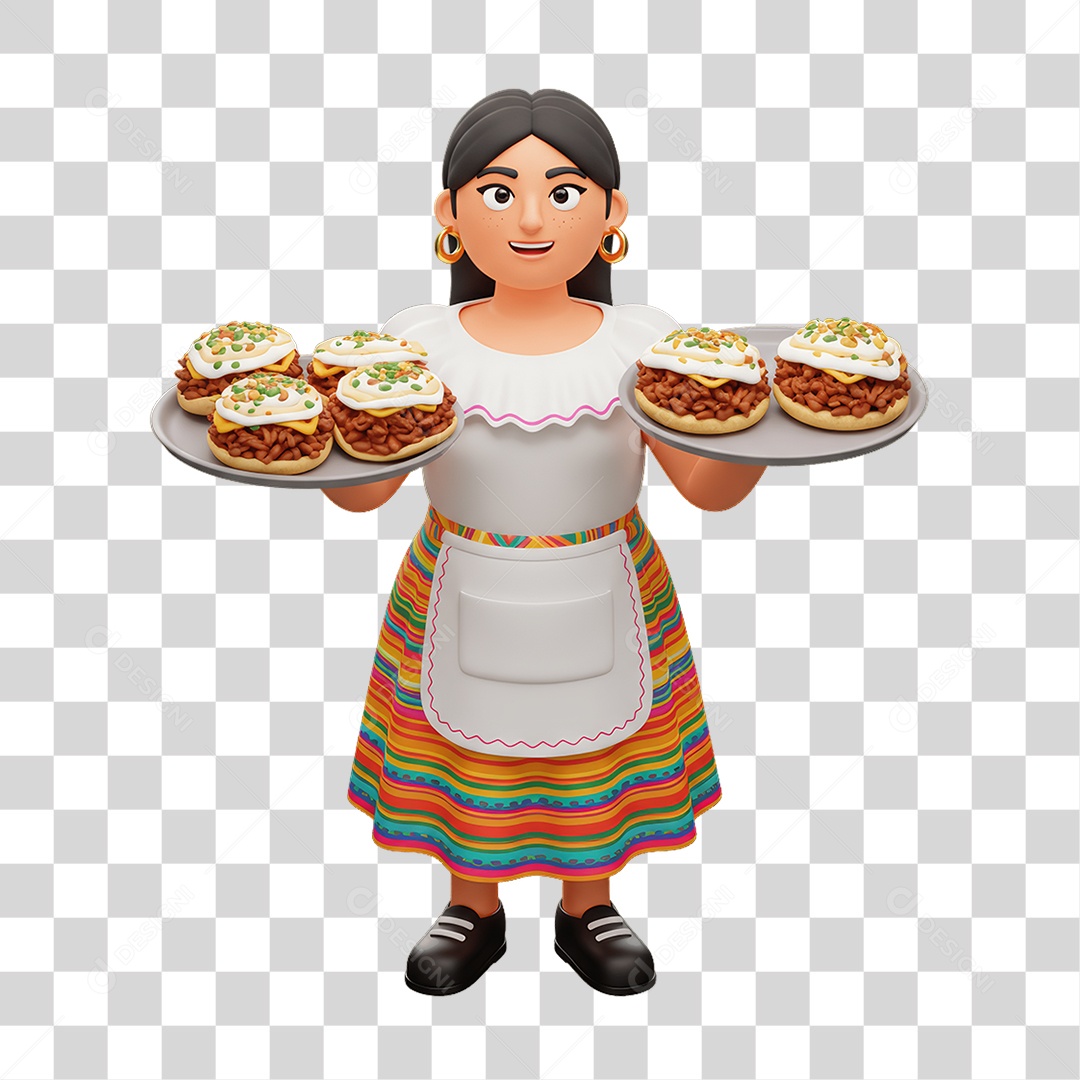 Personagem Mexicana com Comidas Típicas PNG Transparente