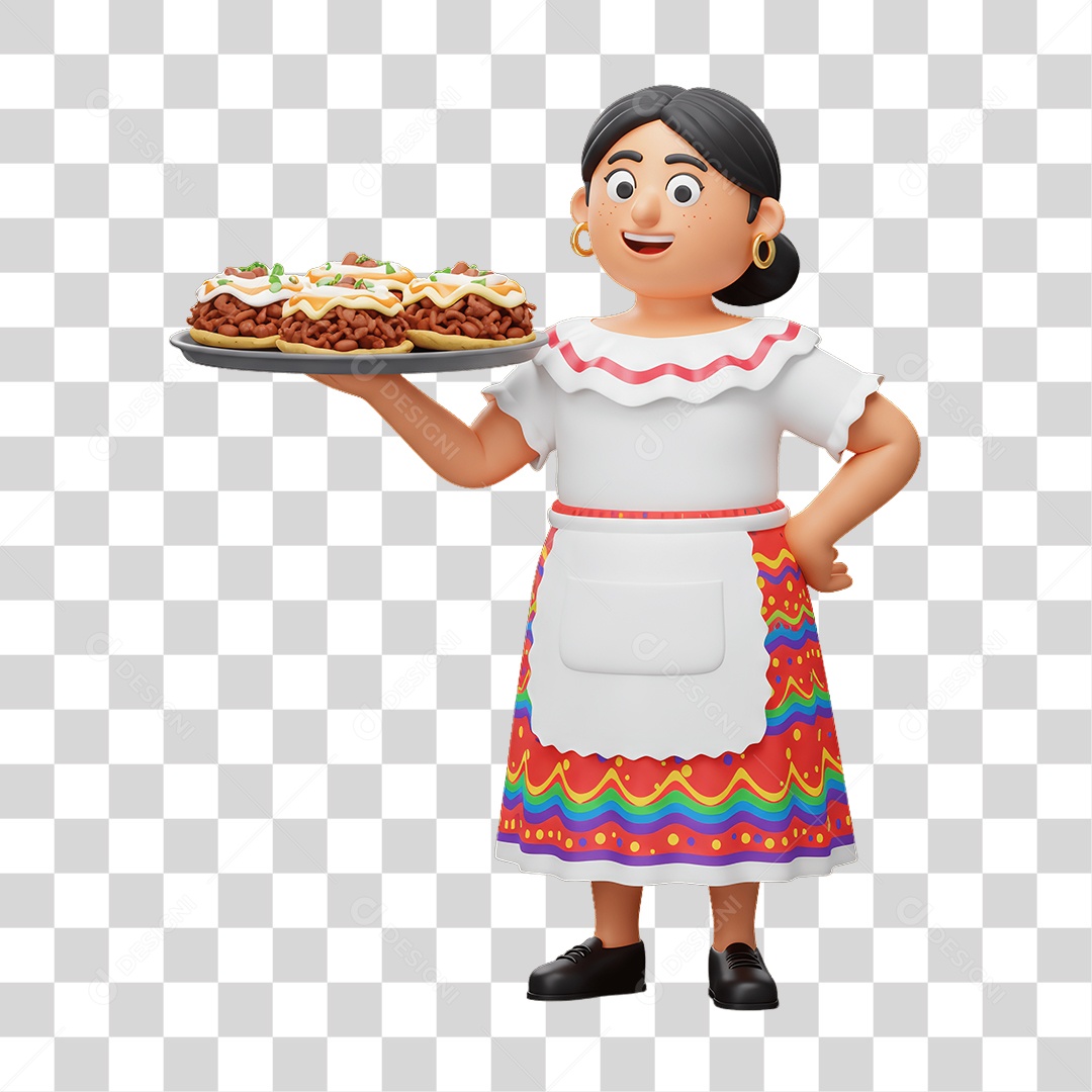 Personagem Mexicana com Comidas Típicas PNG Transparente