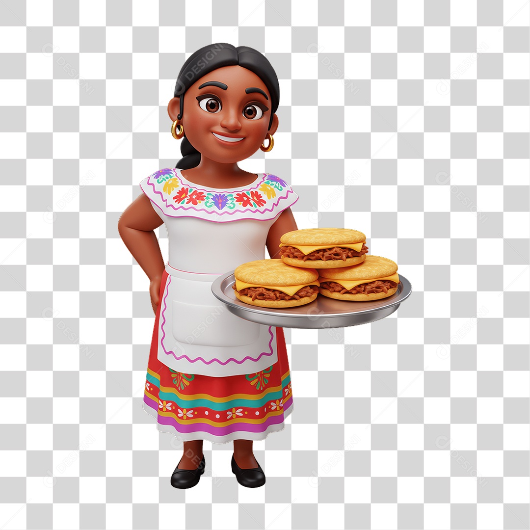Personagem Mexicana com Comidas Típicas PNG Transparente