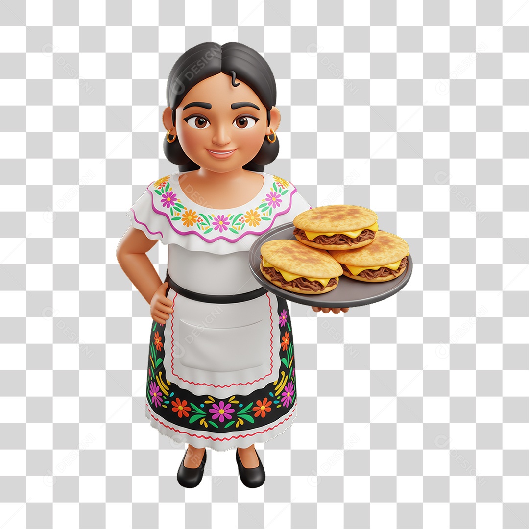 Personagem Mexicana com Comidas Típicas PNG Transparente