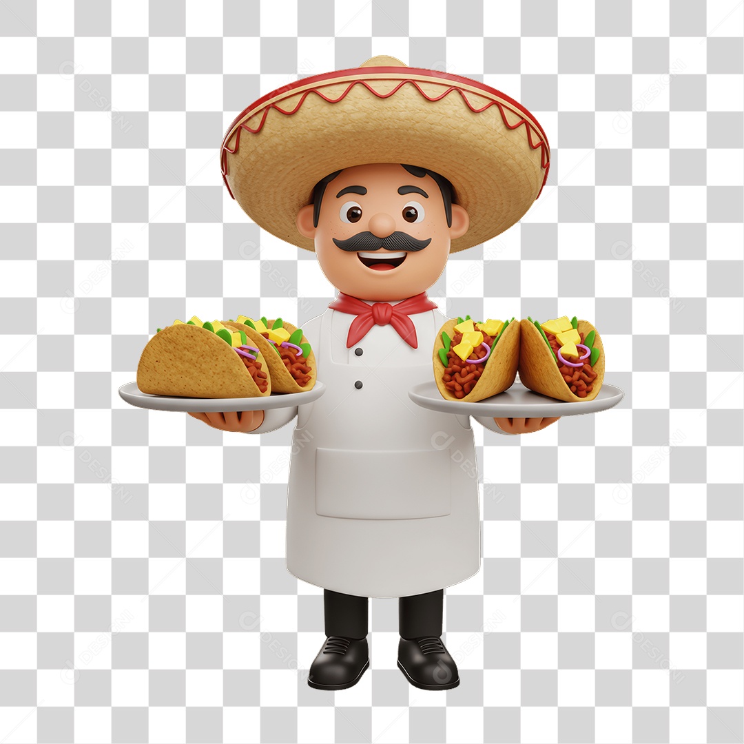 Personagem Mexicano com Comidas Típicas PNG Transparente