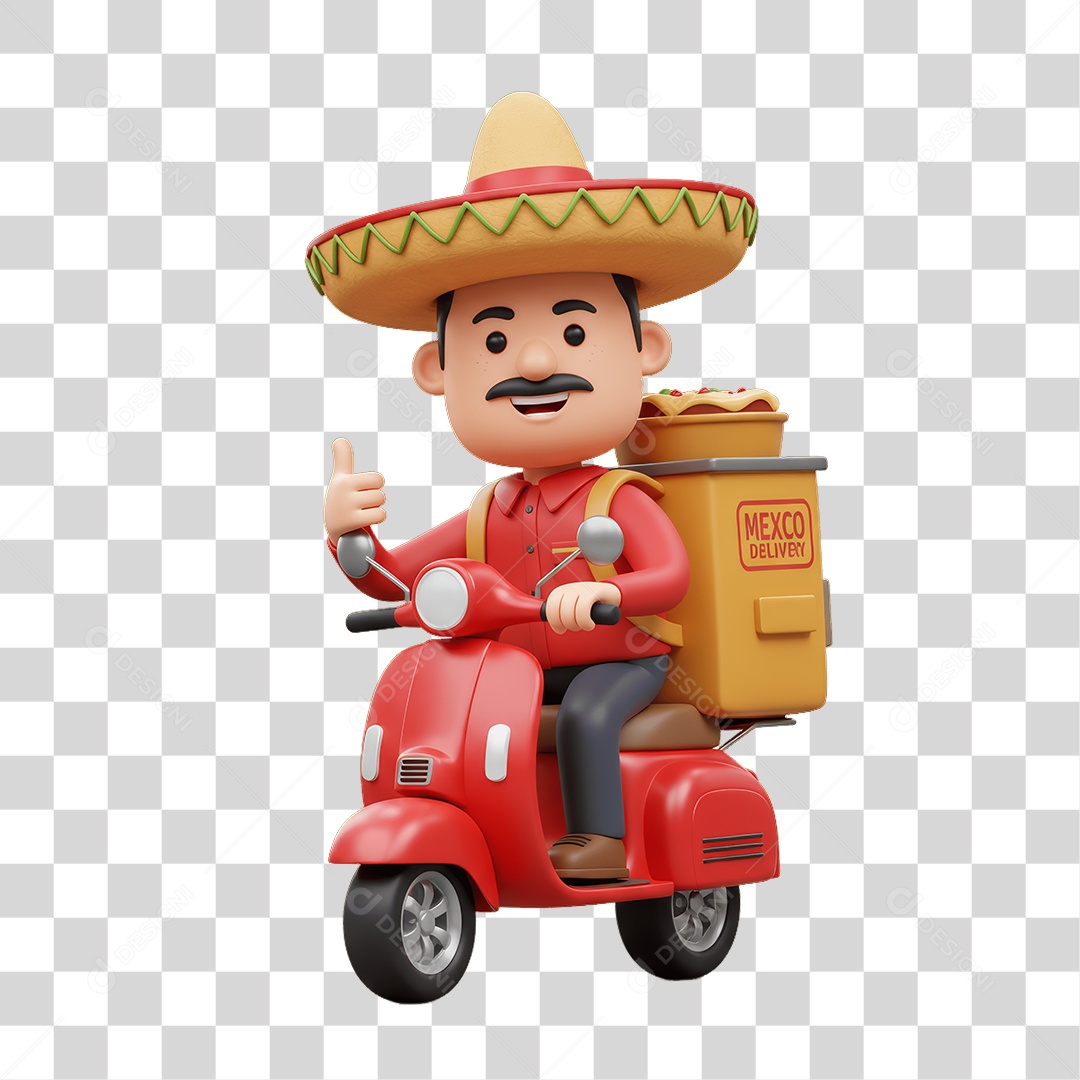 Personagem Entregador Mexicano com Comidas Típicas PNG Transparente