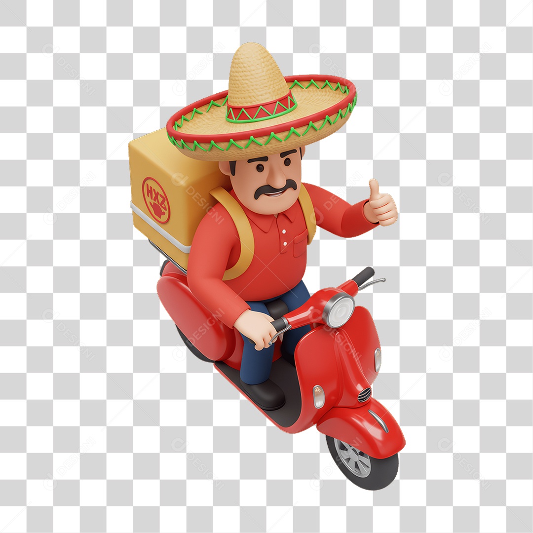 Personagem Entregador Mexicano com Comidas Típicas PNG Transparente