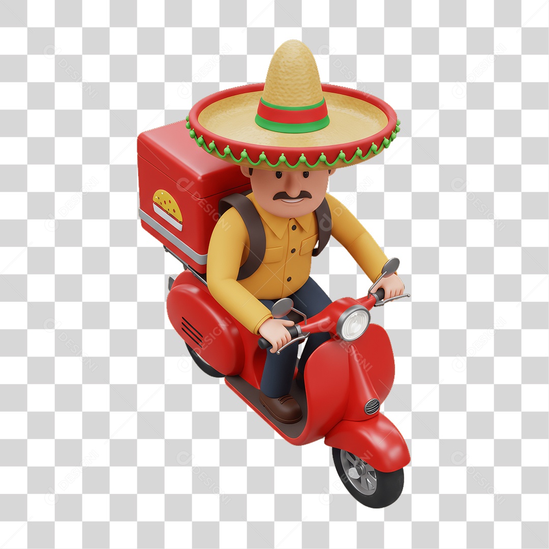Personagem Entregador Mexicano com Comidas Típicas PNG Transparente