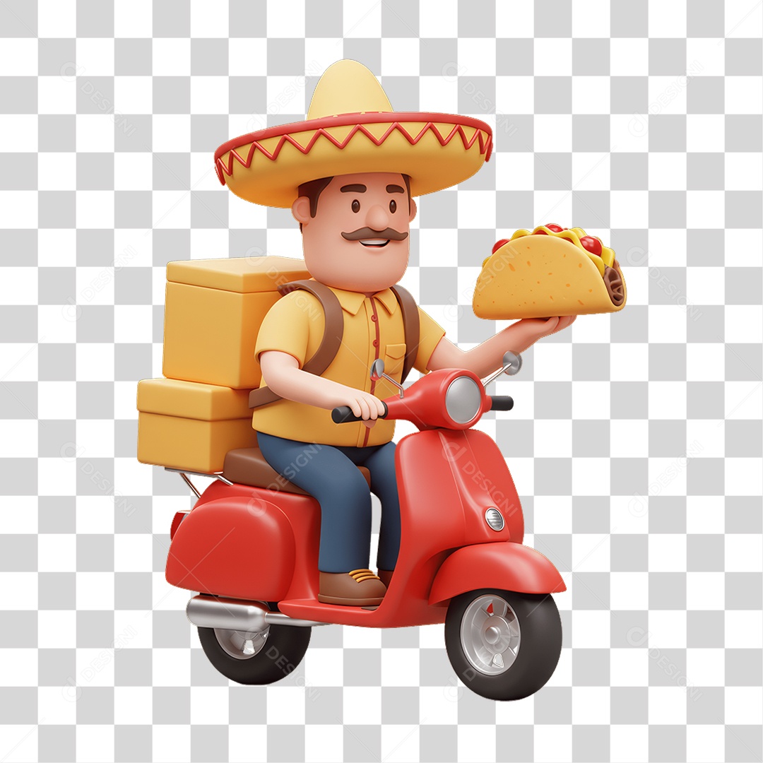 Personagem Entregador Mexicano com Comidas Típicas PNG Transparente