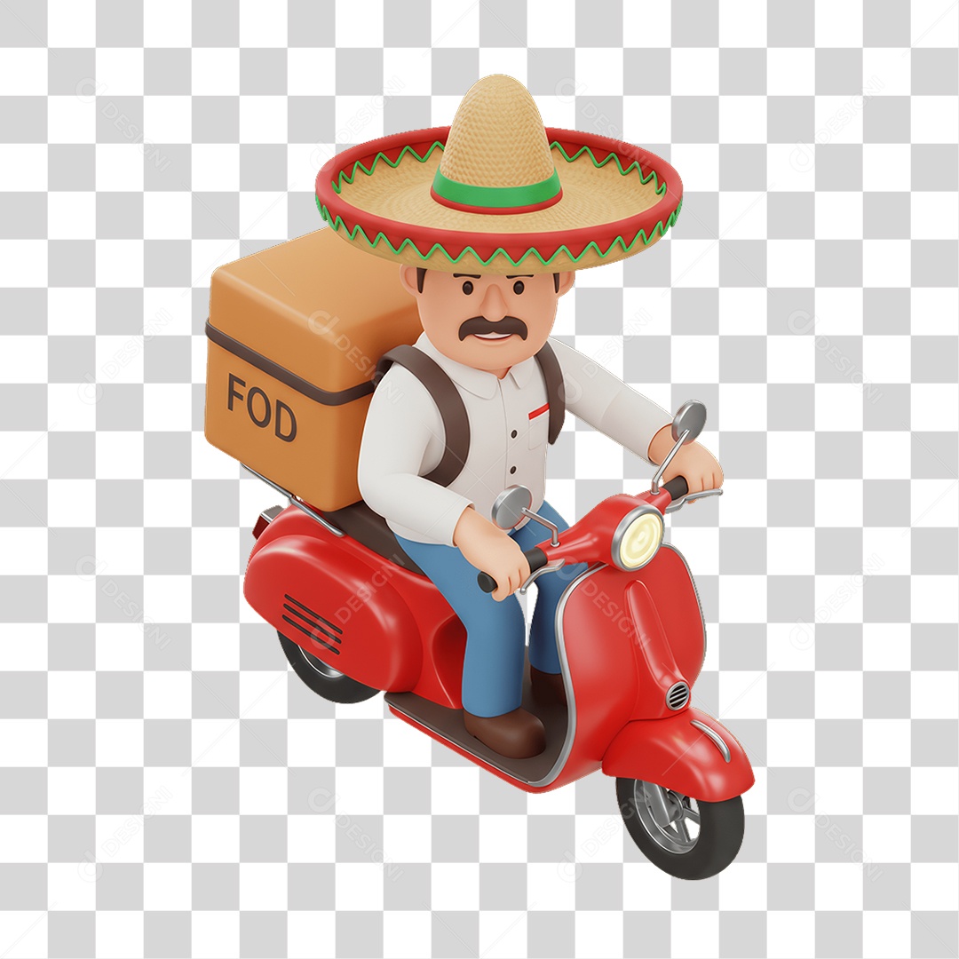Personagem Entregador Mexicano com Comidas Típicas PNG Transparente