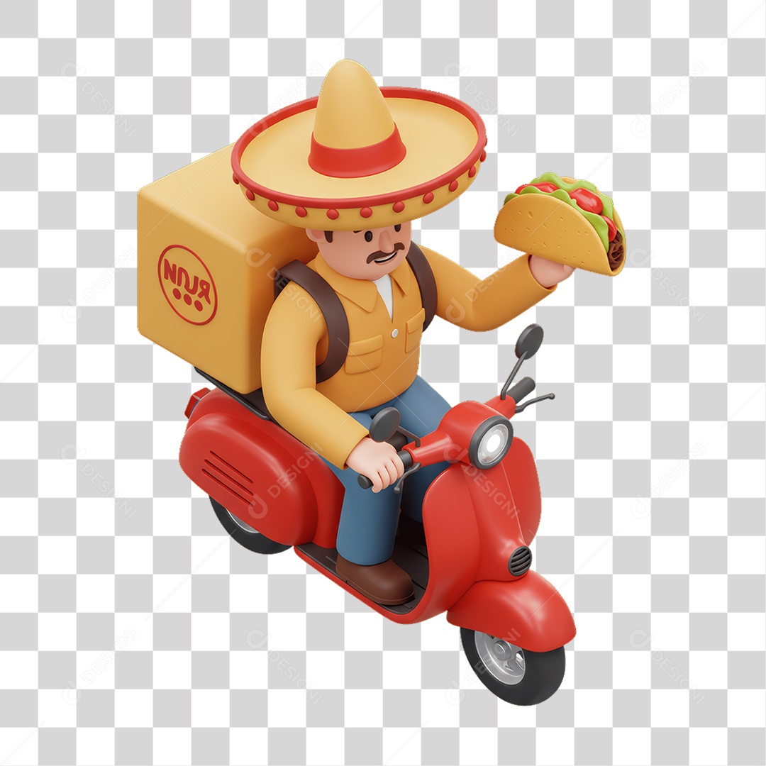 Personagem Entregador Mexicano com Comidas Típicas PNG Transparente