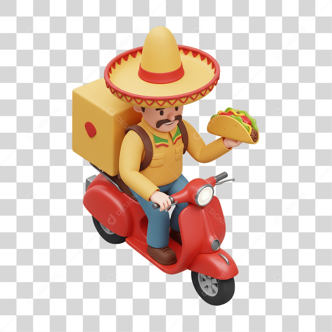 Personagem Entregador Mexicano com Comidas Típicas PNG Transparente