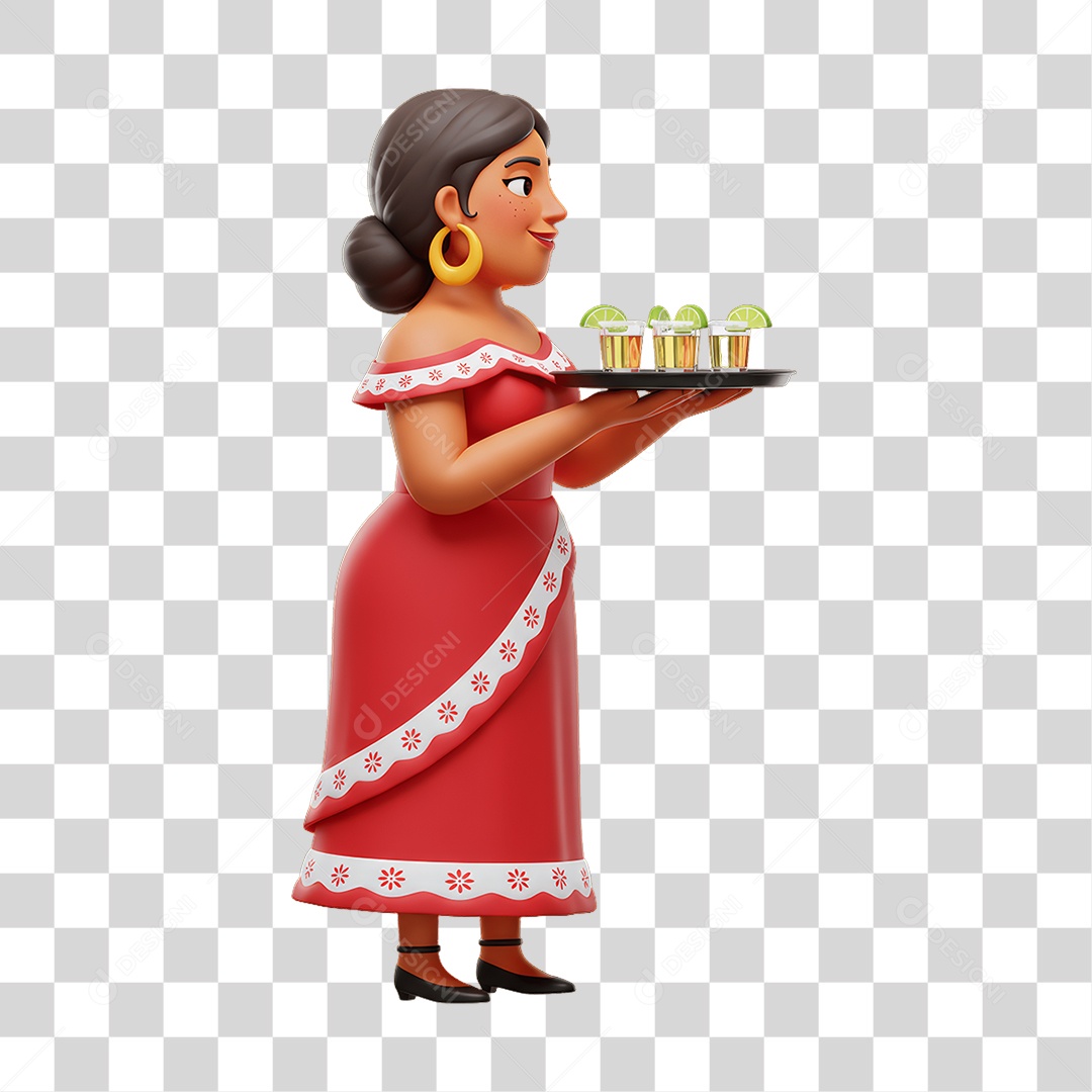Personagem Mexicana com Bebidas PNG Transparente