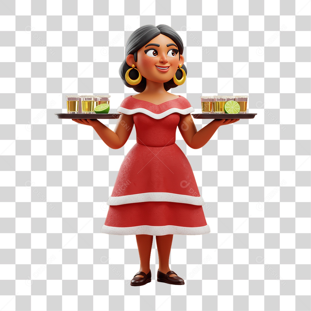 Personagem Mexicana com Bebidas PNG Transparente