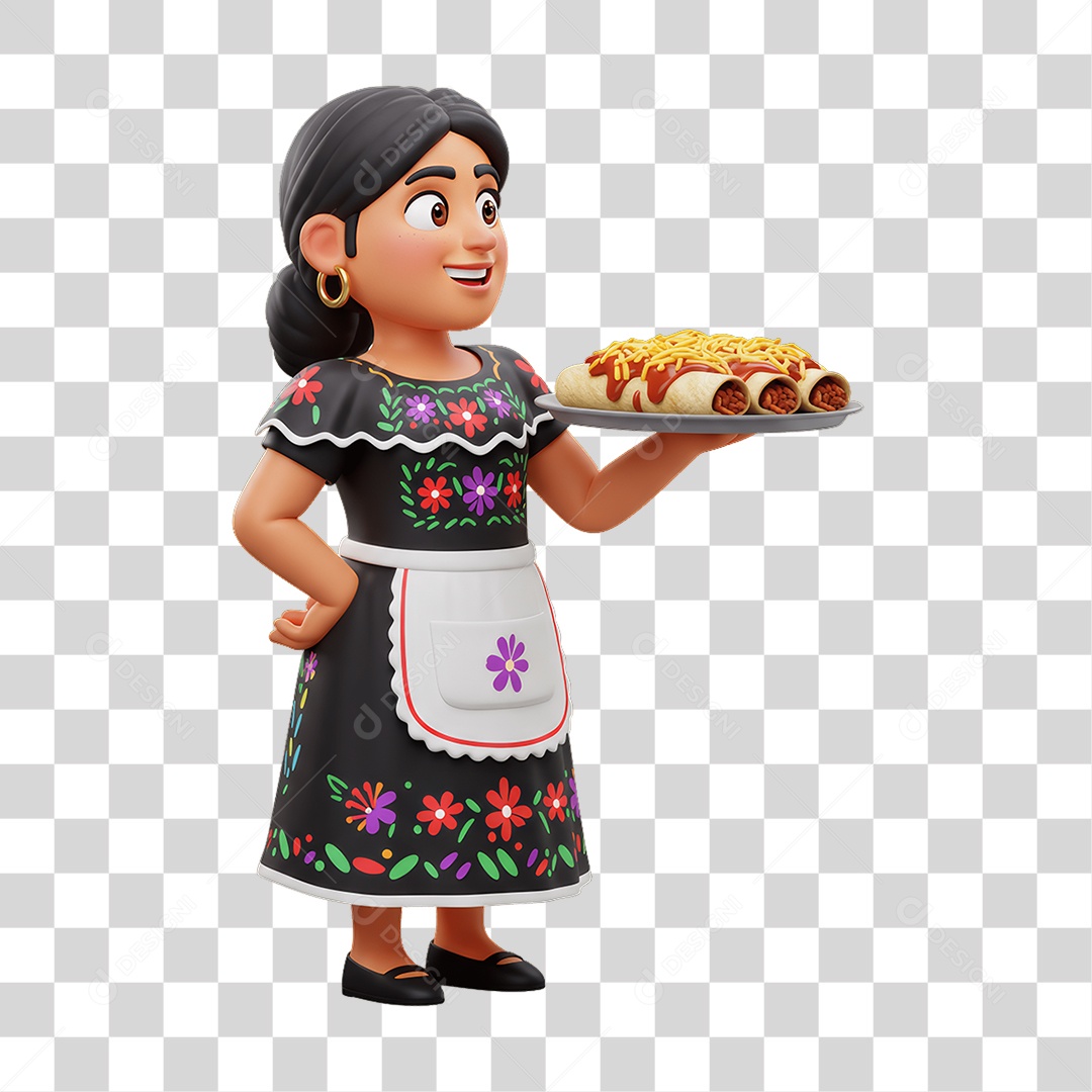 Personagem Mexicana com Comidas Típicas PNG Transparente