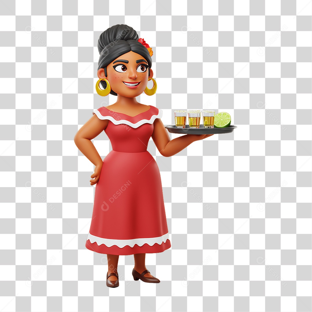 Personagem Mexicana com Bebidas PNG Transparente