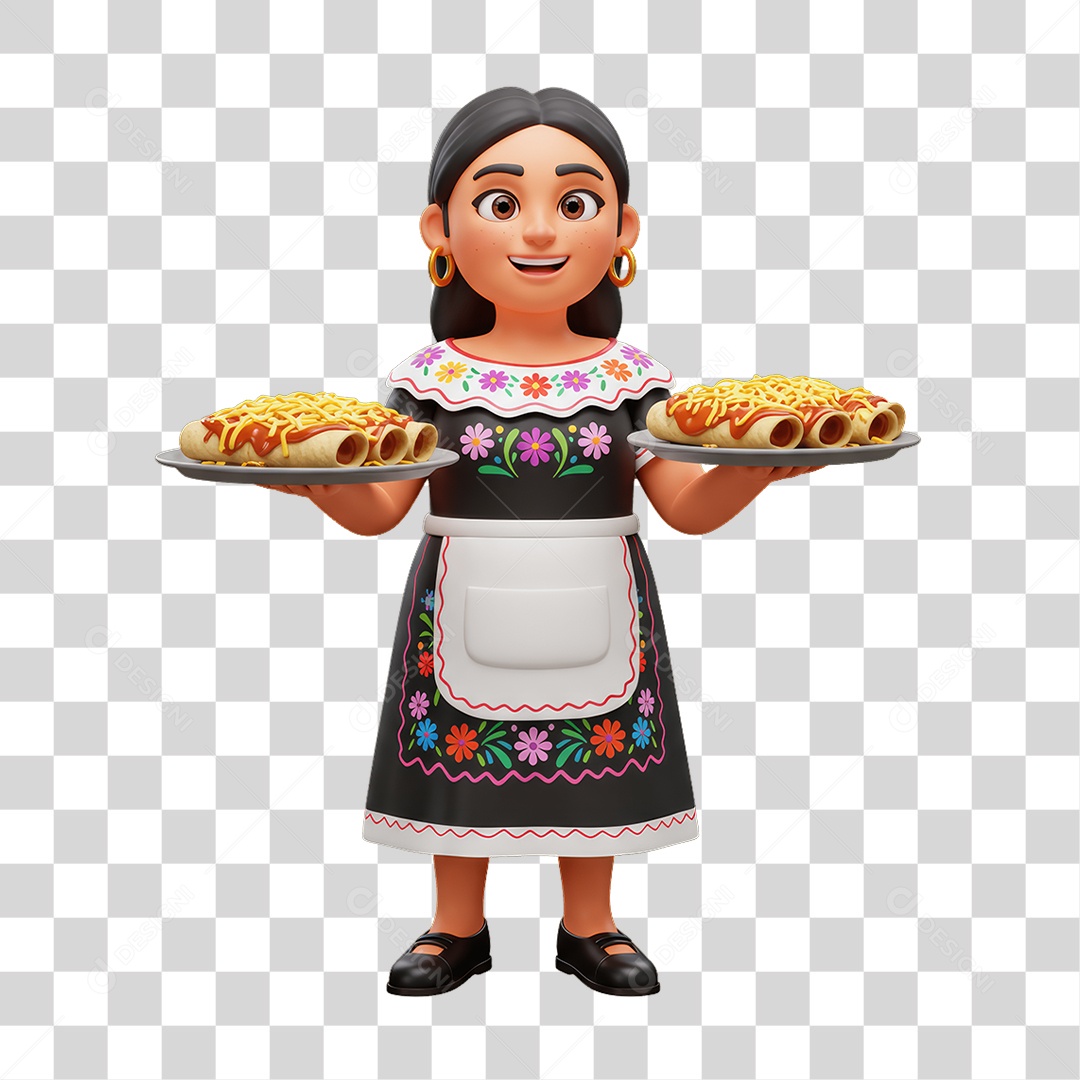 Personagem Mexicana com Comidas Típicas PNG Transparente
