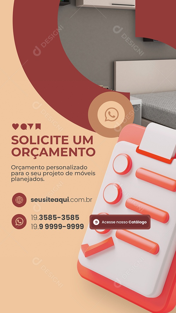 Story Móveis Panejado Solicite um Orçamento Social Media PSD Editável