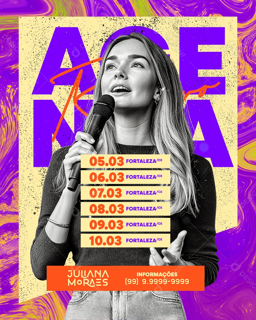 Flyer Gospel Agenda Datas de Retiros Juliana Moraes Social Media PSD Editável