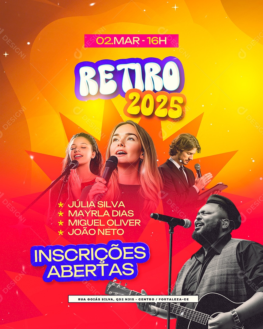 Flyer Gospel Retiro 2025 02 de Março Com Pastores Social Media PSD Editável