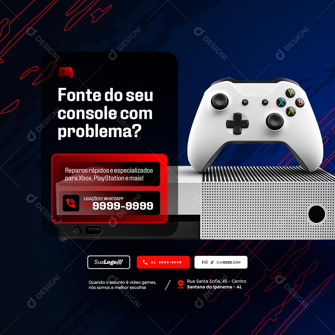 Loja de Games Assistência Manutenção de Console Social Media PSD Editável
