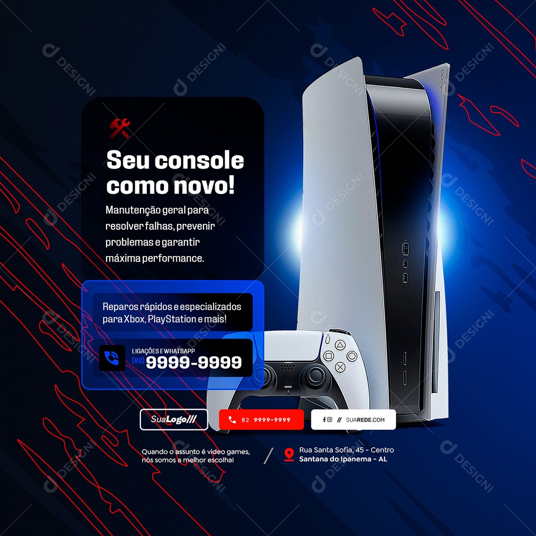 Loja de Games Assistência Manutenção de Console Social Media PSD Editável