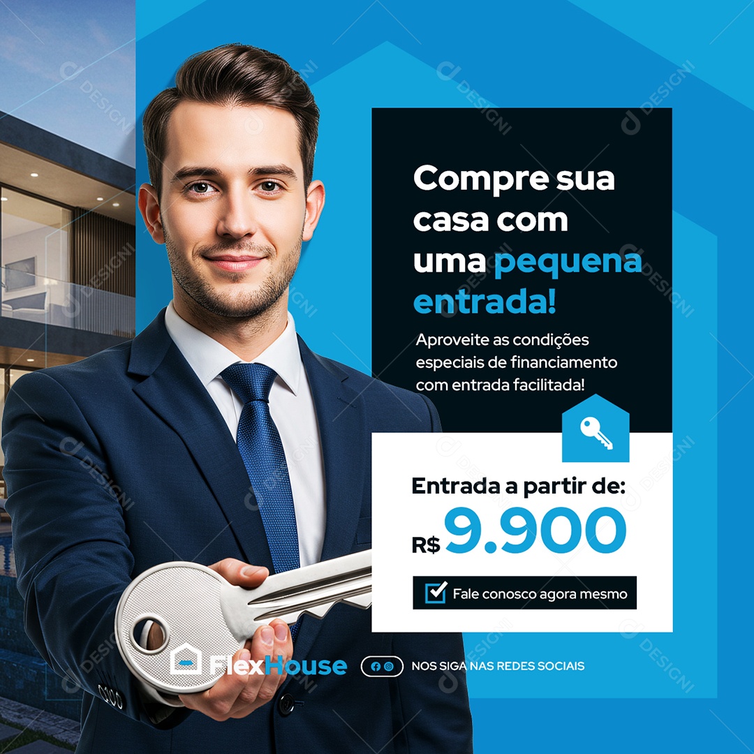 Imobiliária Compre sua Casa com uma Pequena Entrada Social Media PSD Editável