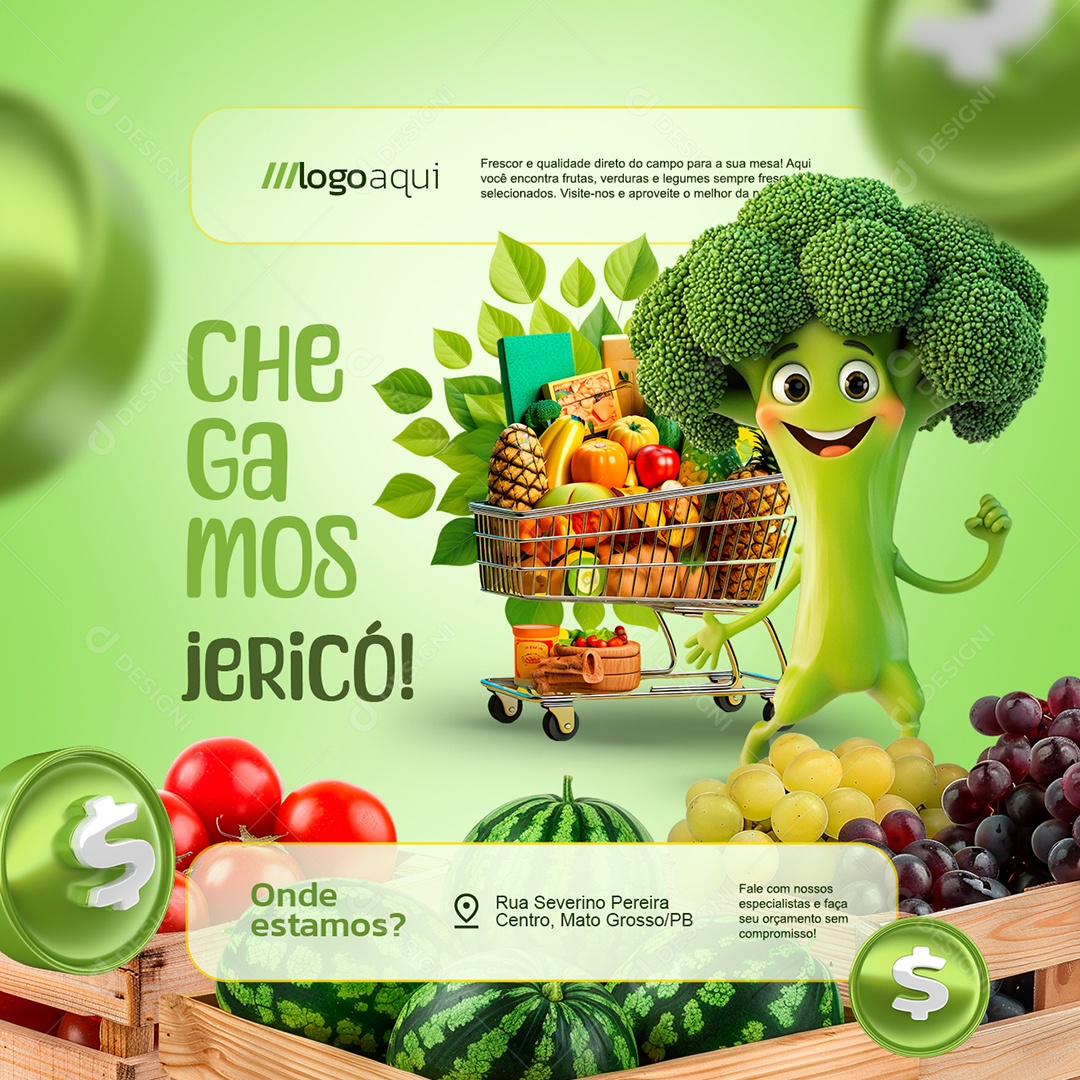 Chegamos Jericó Hortifruti Frutas Verduras Foscas Social Media PSD Editável