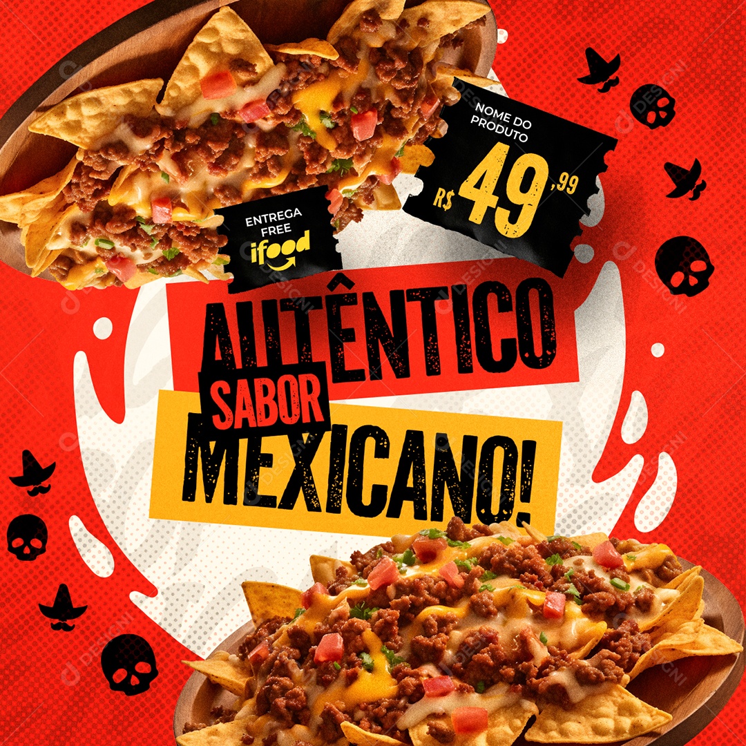 Comida Mexicana Autêntico Sabor Mexicano Social Media PSD Editável