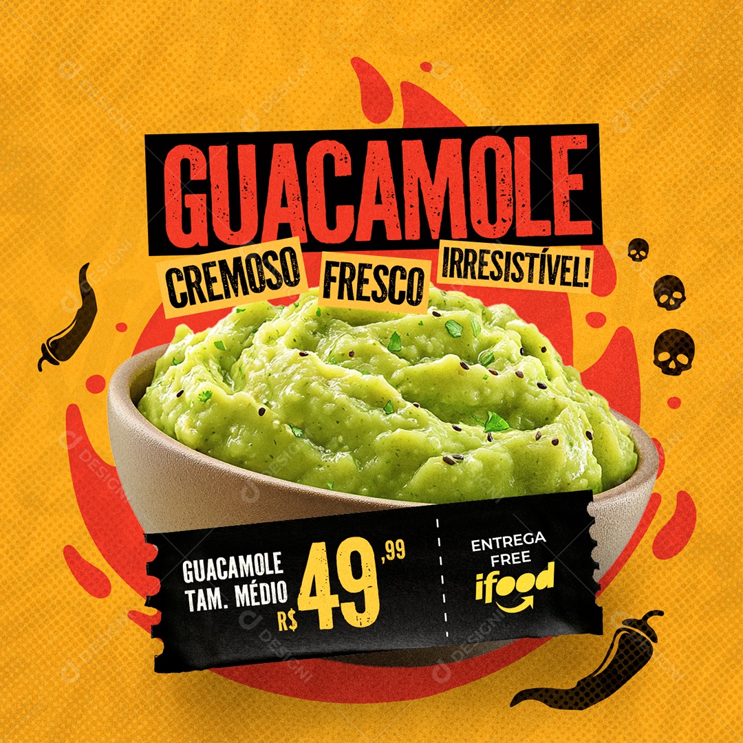 Comida Mexicana Guacamole Cremosa Social Media PSD Editável