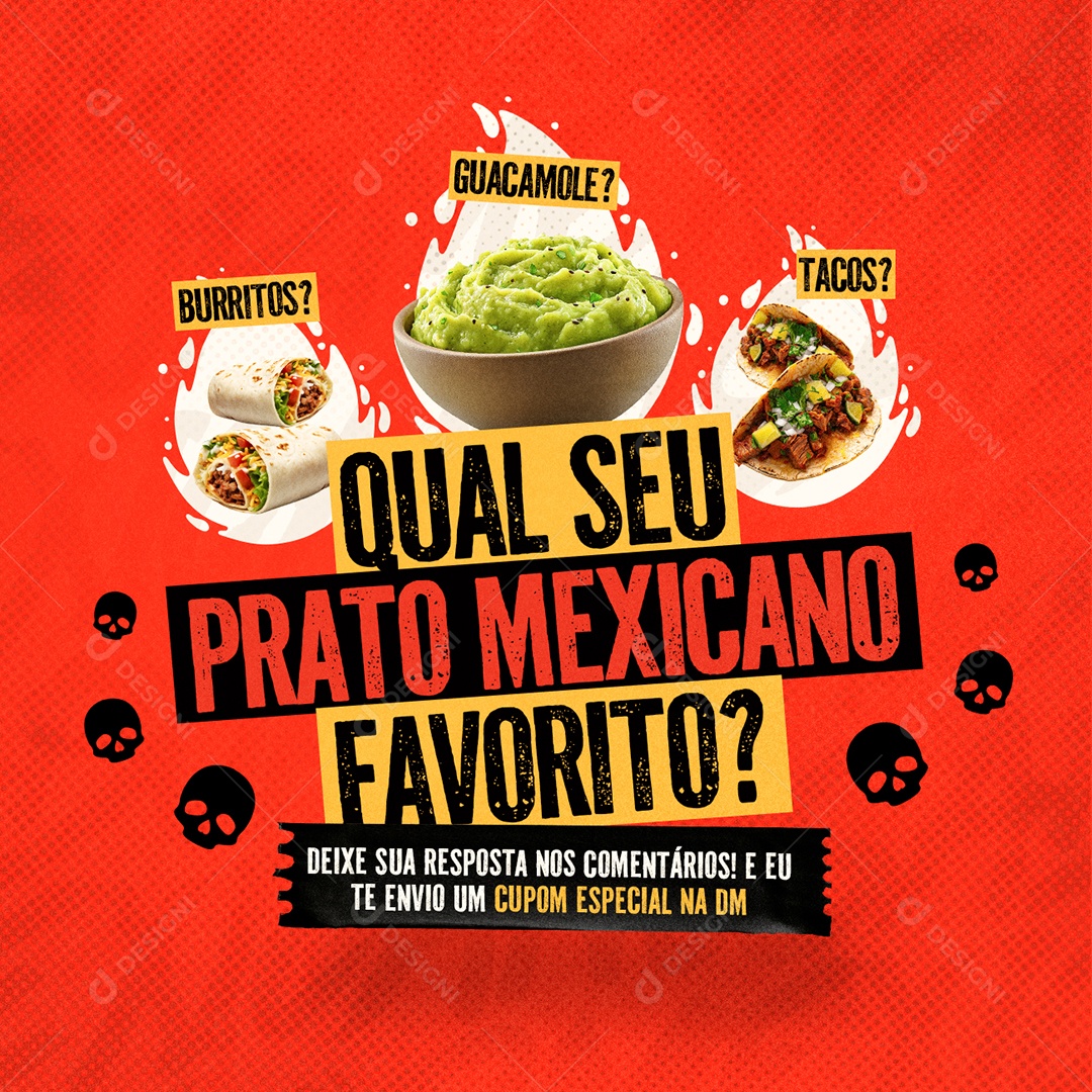 Comida Mexicana Qual Seu Prato Mexicano Favorito Social Media PSD Editável