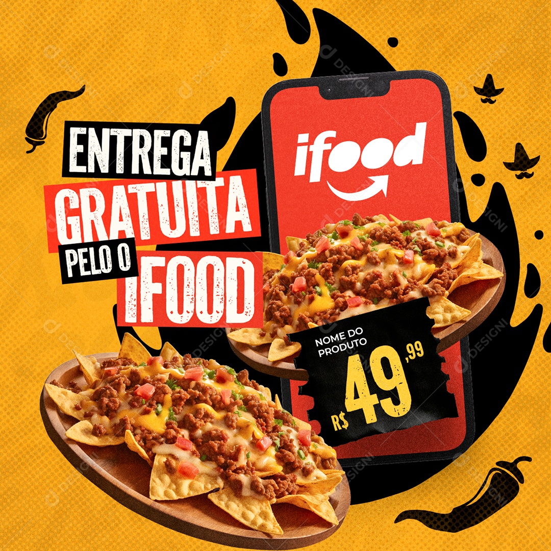 Comida Mexicana Peça Pelo iFood Social Media PSD Editável