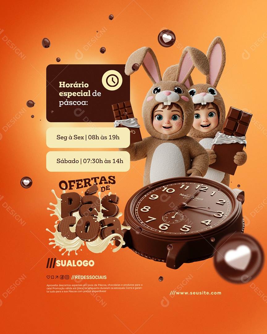 Ofertas de Páscoa Horário Especial Social Media PSD Editável