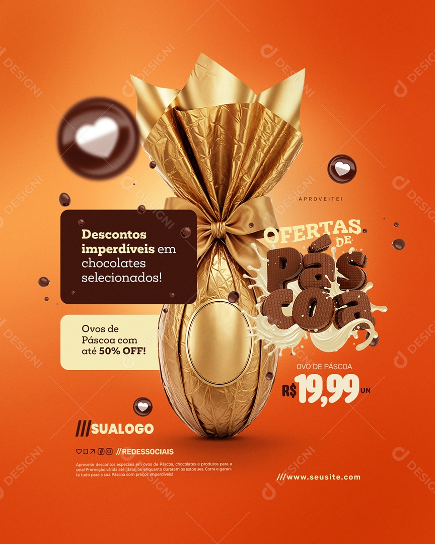 Ofertas de Páscoa Descontos Imperdíveis Social Media PSD Editável