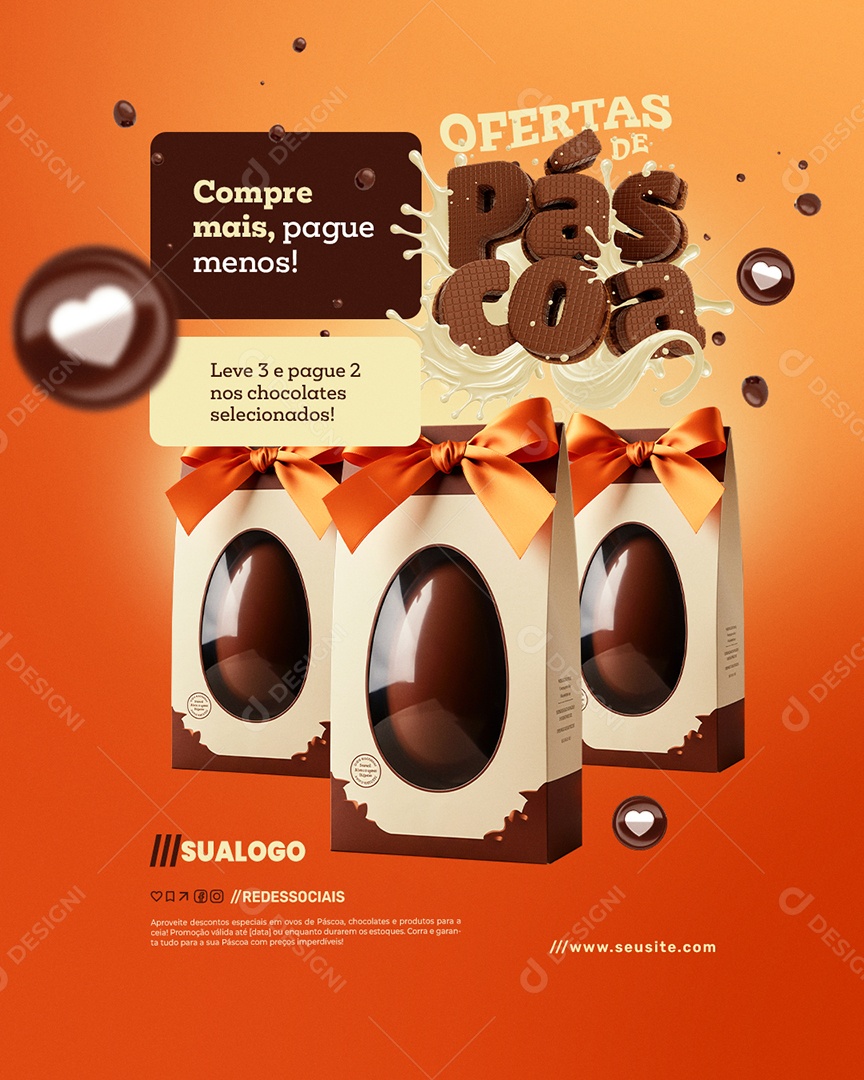 Ofertas de Páscoa Compre Mais e Pague Menos Social Media PSD Editável