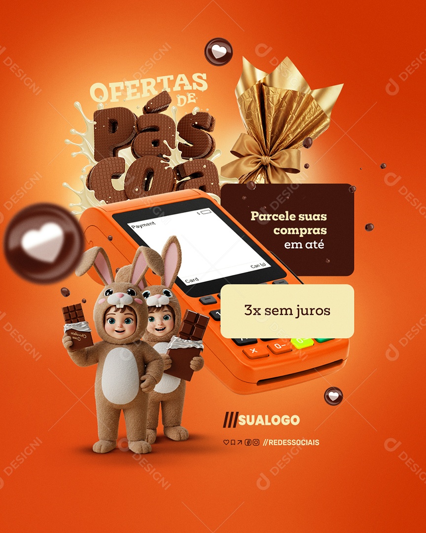 Ofertas de Páscoa Parcelamos Suas Compras Social Media PSD Editável
